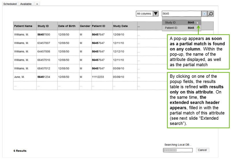 Storyboard of search function